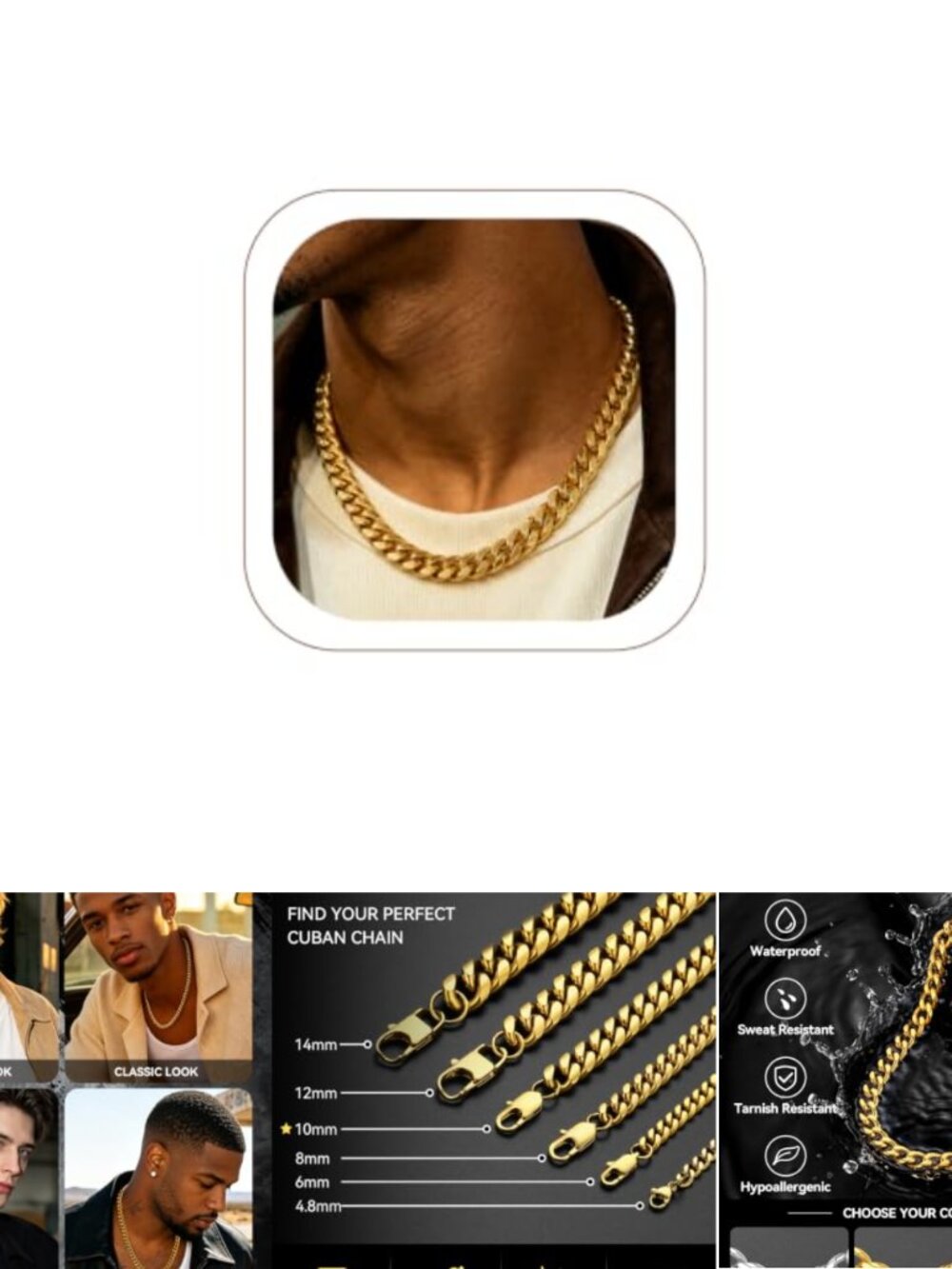 Miami Cuban Link Chain Necklace 316L Stainless Steel Curb Men's Gold Plated